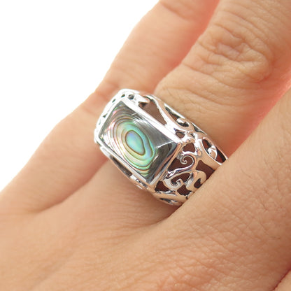 CFJ Collins Fine 925 Sterling Silver Vintage Real Abalone Shell Ring Size 6