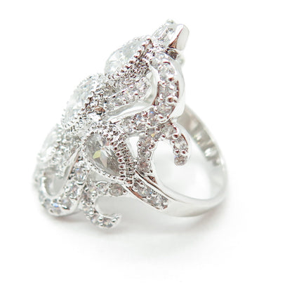 CFJ Collins Fine Jewelry Sterling Silver Multi-Cut C Z Bohemian Ring Size 7.5