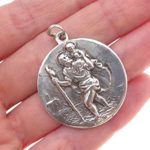 800 Silver Vintage Italy St. Christopher & Pope John XXIII Medal Pendant