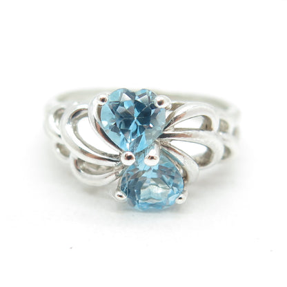 925 Sterling Silver Vintage Real Blue Topaz Gemstone Ring Size 6.25