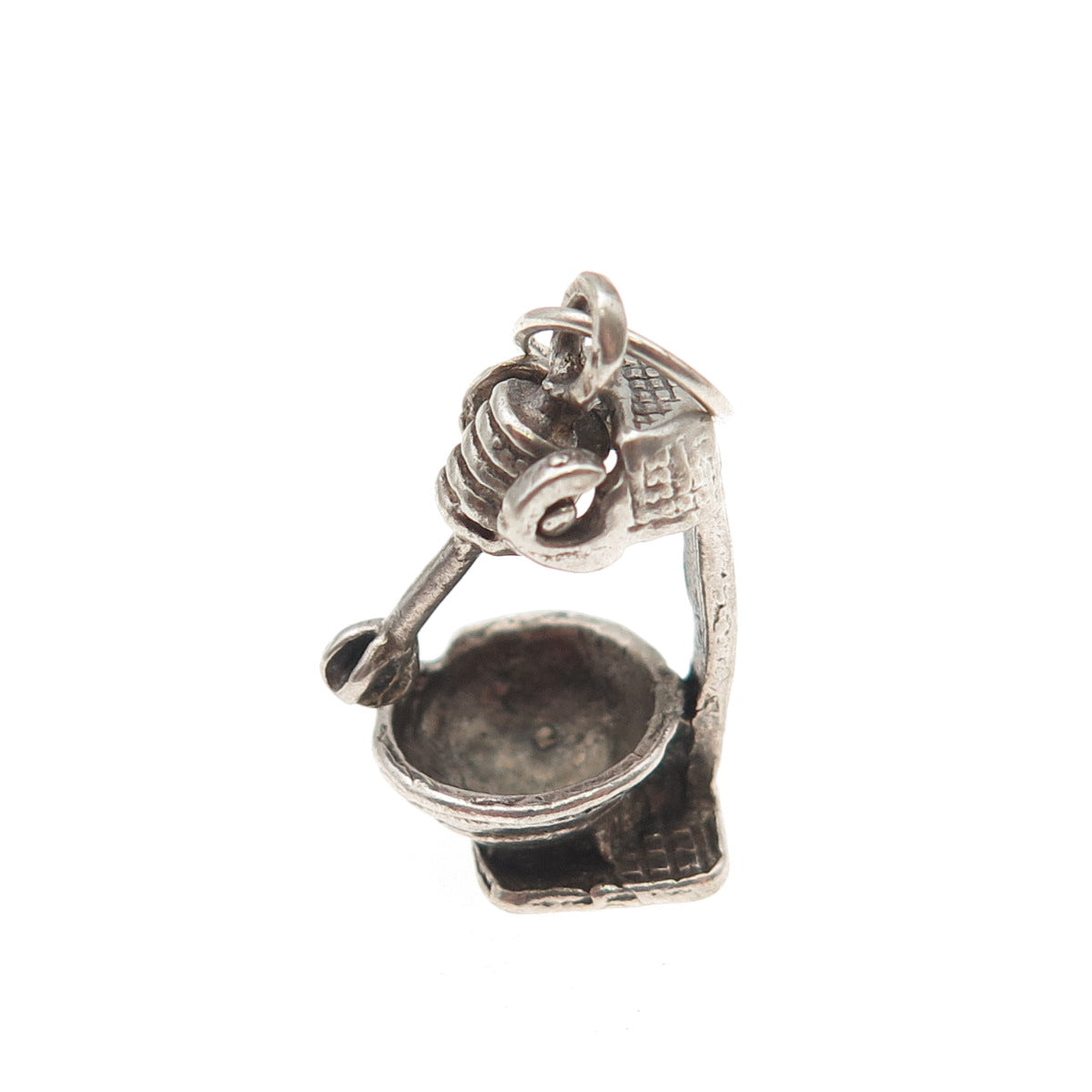 925 Sterling Silver Antique Art Deco Mixer Oxidized 3D Mini Charm Pendant