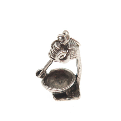 925 Sterling Silver Antique Art Deco Mixer Oxidized 3D Mini Charm Pendant