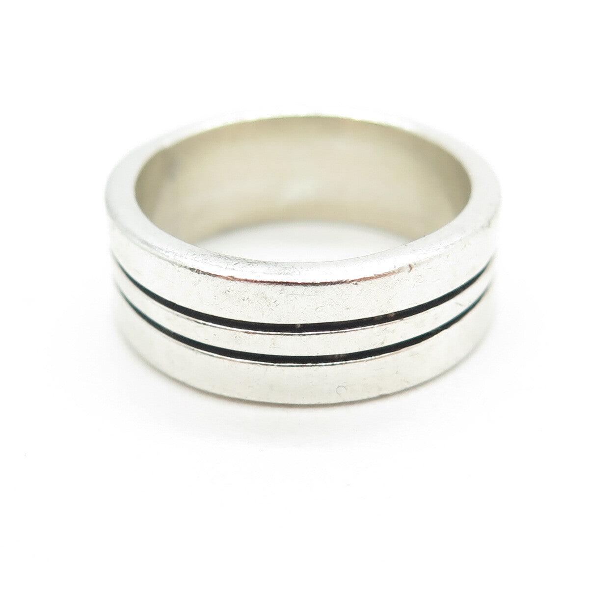 925 Sterling Silver Vintage Mexico Lined All Around Band Ring Size 7