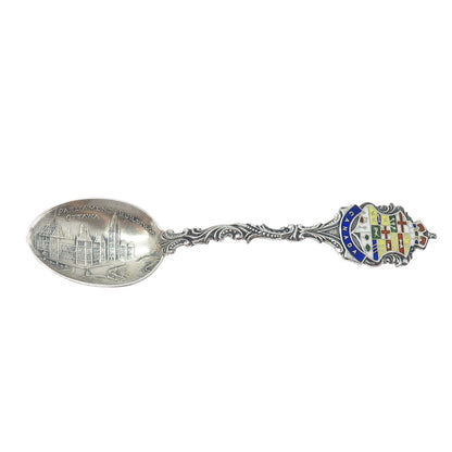 925 Sterling Silver Antique 1901 RD Canada Enamel Parliament Hill Coffee Spoon