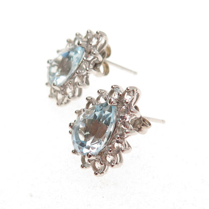 Harold Trujillo 925 Sterling Silver Real Blue & White Topaz Teardrop Earrings