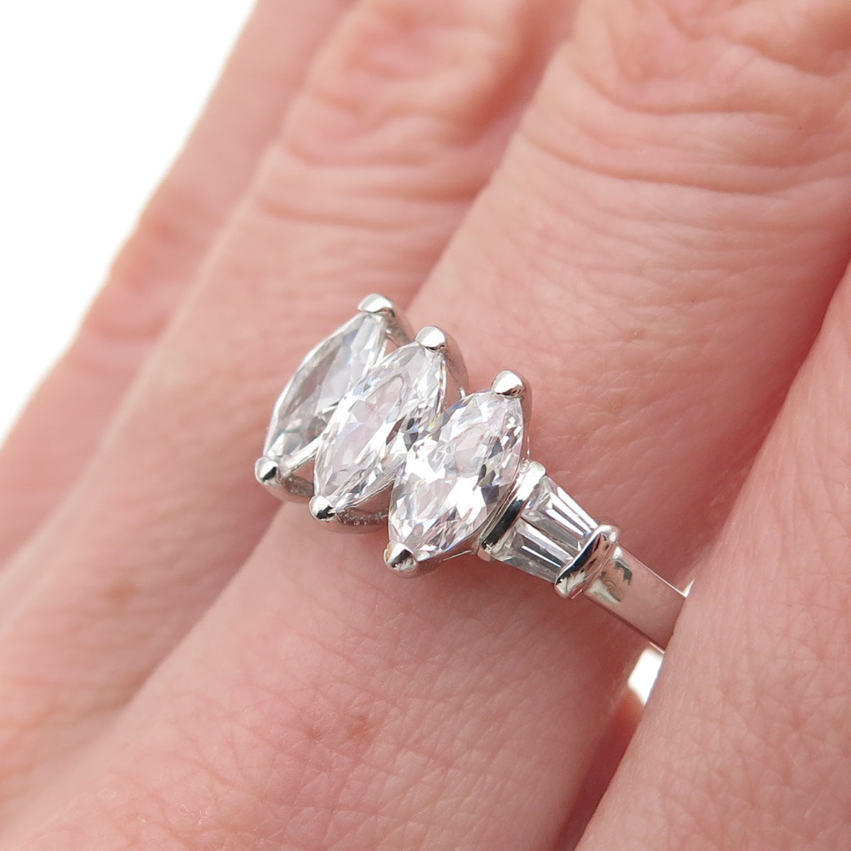 925 Sterling Marquise & Tapered Baguette-Cut C Z Engagement Ring Size 9.25