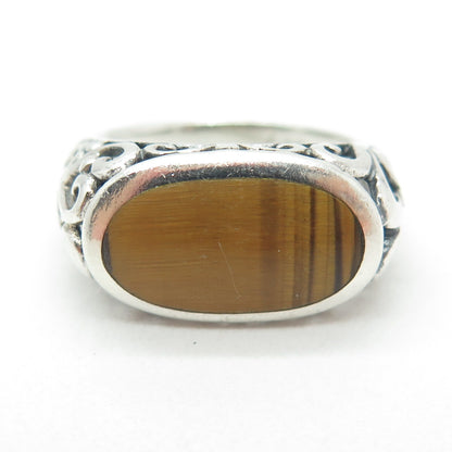 925 Sterling Silver Vintage Real Tiger Eye Swirl Ring Size 7.75