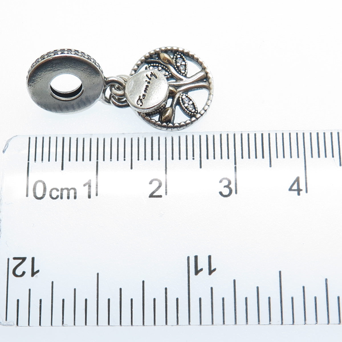 PANDORA 925 Sterling Silver Round-Cut C Z Tree of Life Family Dangle Charm