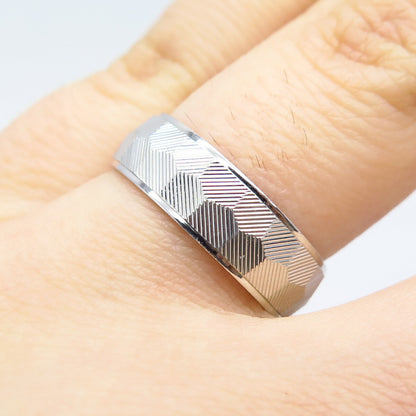 925 Sterling Silver Striped Band Ring Size 5.75