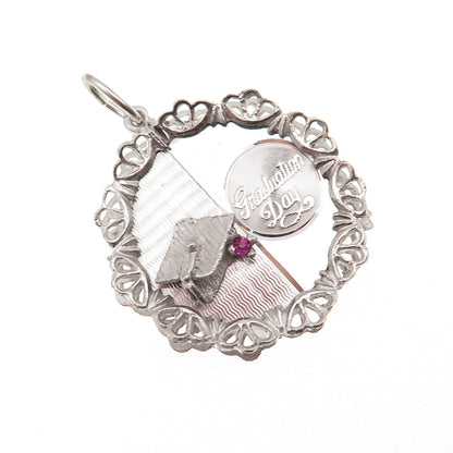 Art's Elegance Sterling Silver Vintage Rhinestone Graduation Day Charm Pendant