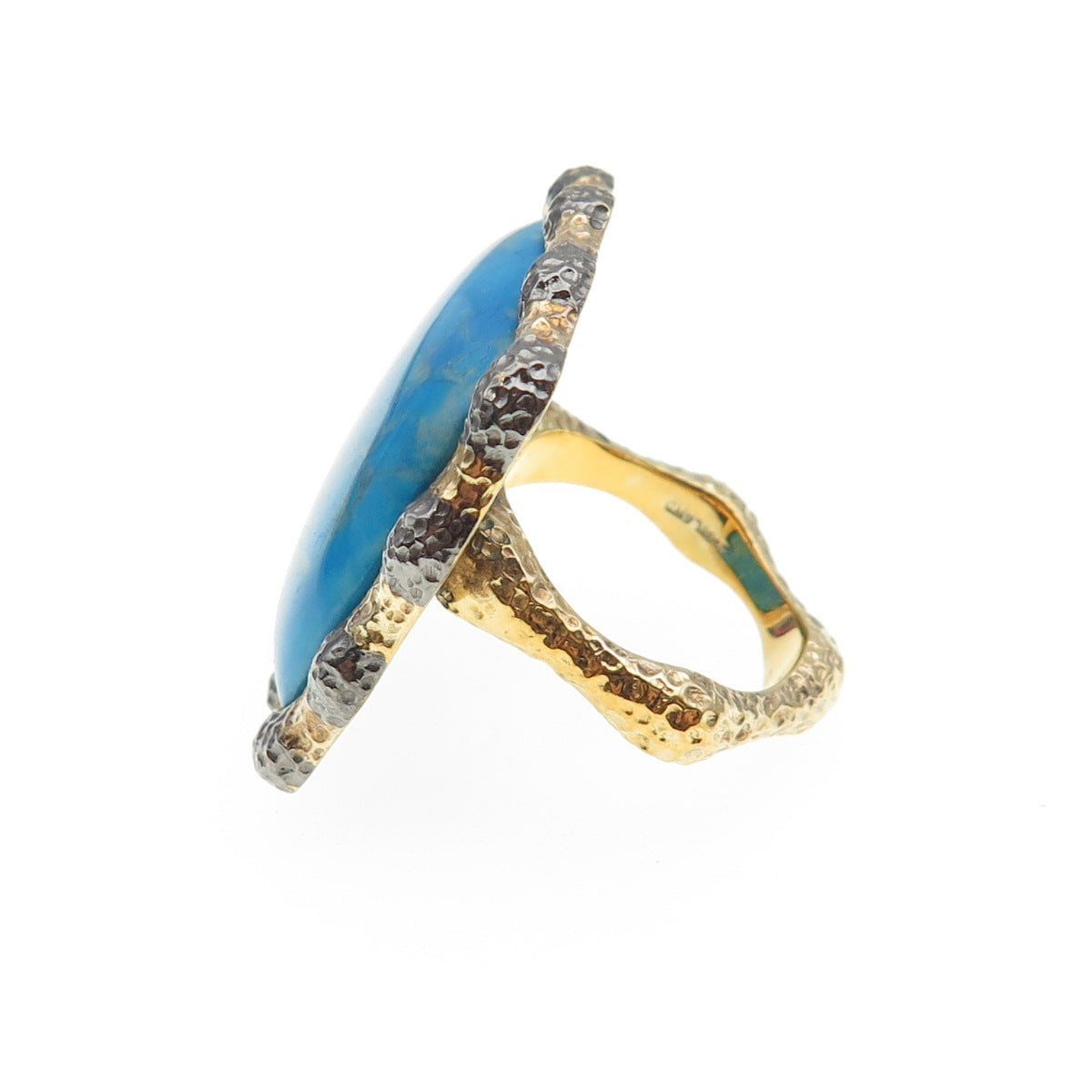 925 Sterling Silver Gold Plated Faux Turquoise Statement Ring Size 8