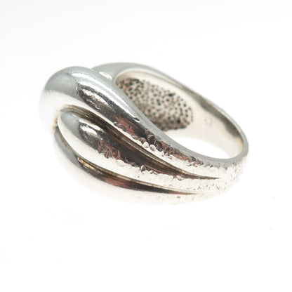 925 Sterling Silver Vintage Modernist Crisscrossed Dome Ring Size 7.25