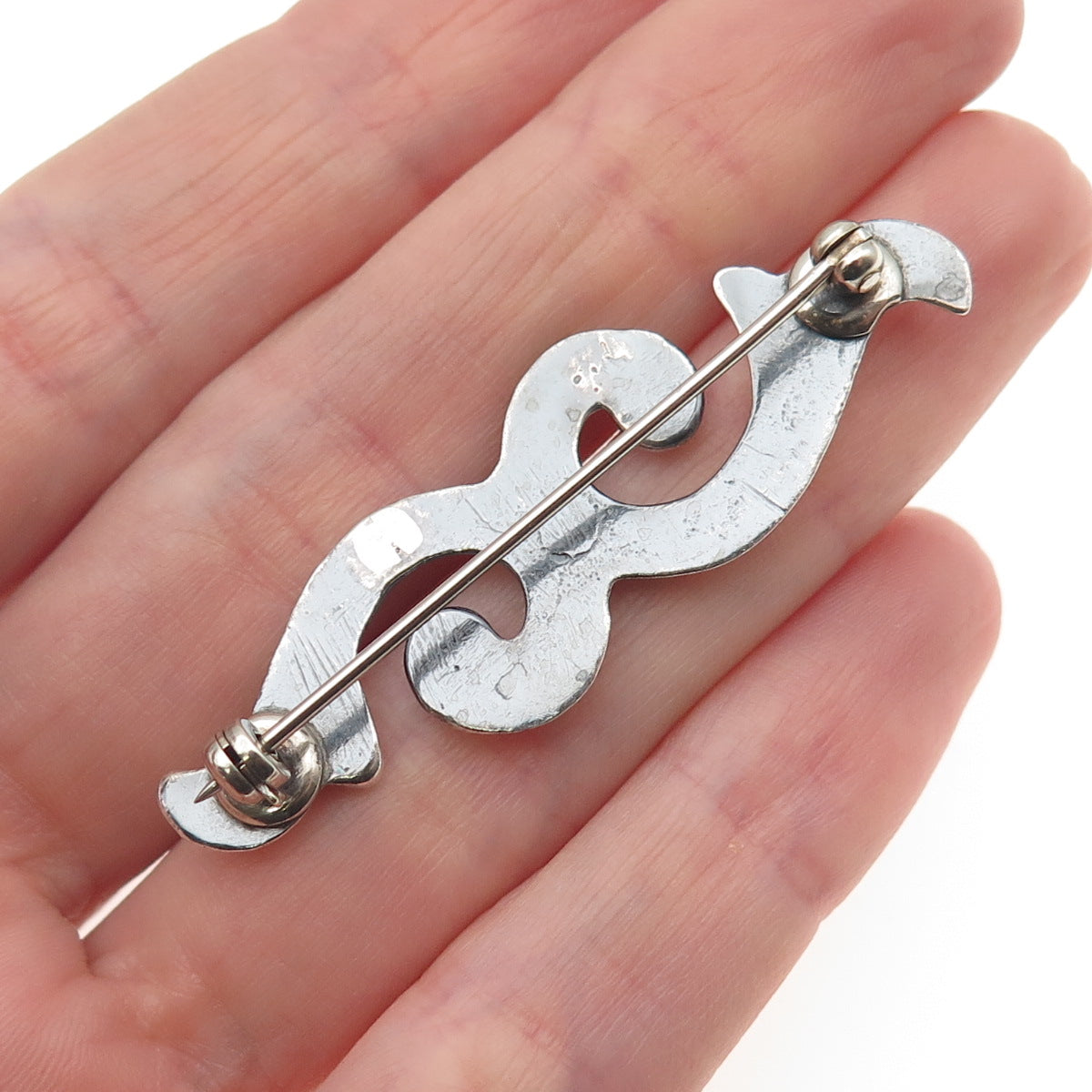 Old Pawn 925 Sterling Silver Vintage Southwestern Swirl Oxidized Tribal Brooch