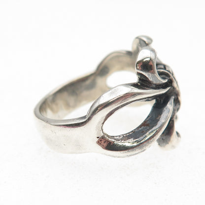 925 Sterling Silver Vintage Modernist Fleur de Lis Oxidized Ring Size 8