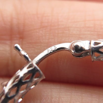 925 Sterling Silver Open Diamond-Cut Hoop Earrings