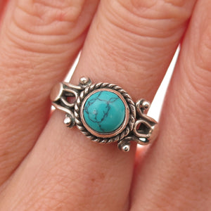 925 Sterling Silver Vintage Real Turquoise Oxidized Ring Size 7.75