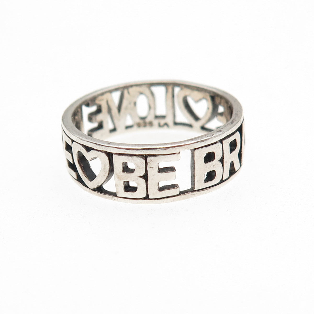 925 Sterling Silver Vintage Love Life Be Brave Oxidized Band Ring Size 8.25