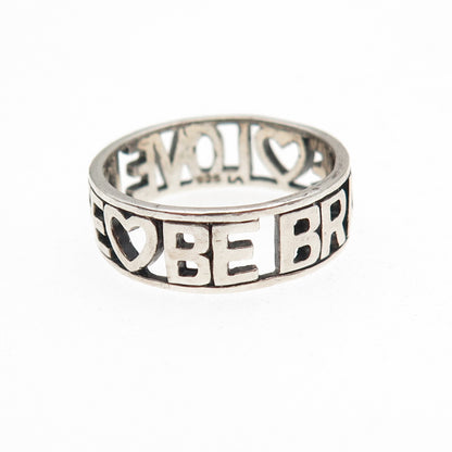 925 Sterling Silver Vintage Love Life Be Brave Oxidized Band Ring Size 8.25