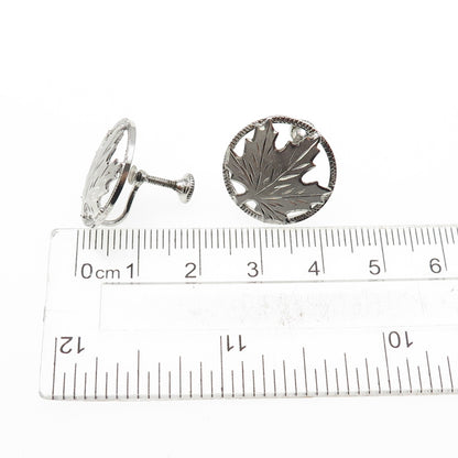 925 Sterling Silver Antique Art Deco Maple Leaf Screw Back Earrings