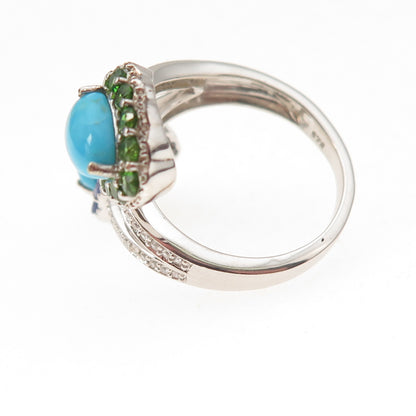 Chuck Clemency Sterling Real Turquoise Tanzanite Topaz & Peridot Ring Size 8.25