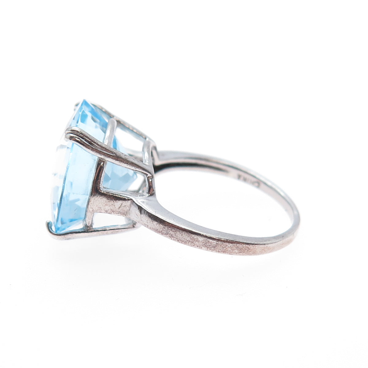 DBJ DEE BERKLE 925 Sterling Silver Real Round-Cut Blue Topaz Ring Size 6.25