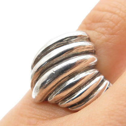 925 Sterling Silver Vintage Modernist Ribbed Oxidized Ring Size 5.25