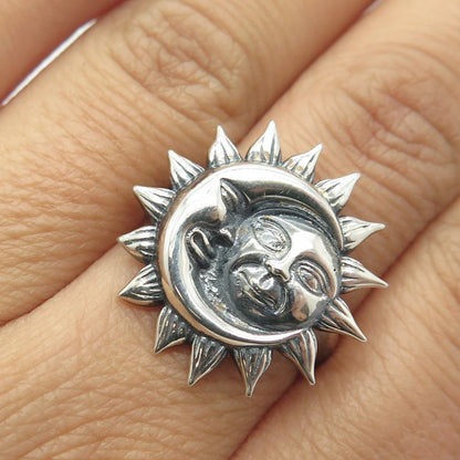 925 Sterling Silver Vintage Moon & Sun Eclipse Ring Size 7