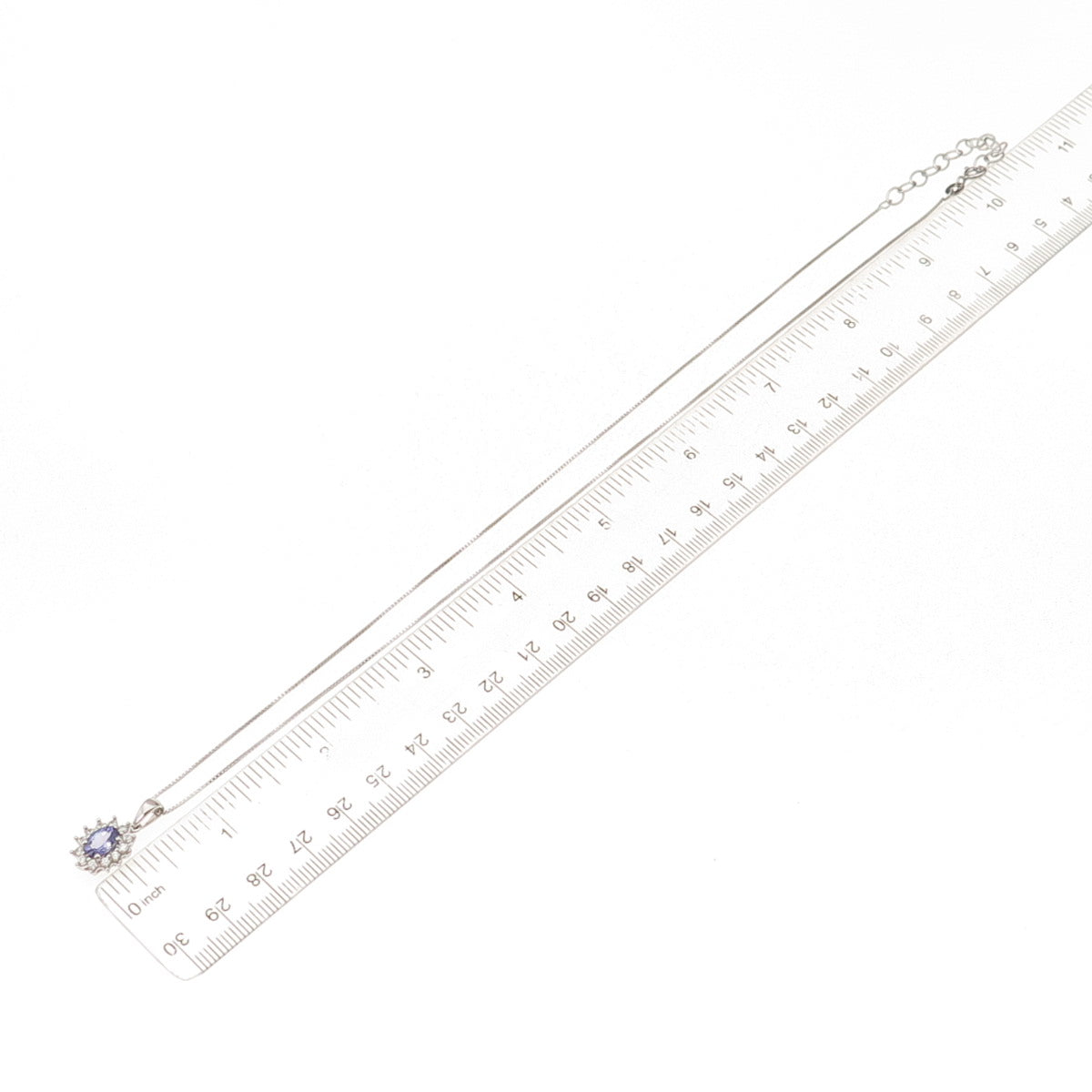 925 Sterling Silver Real Tanzanite & White Topaz Box Chain Necklace 18-20"