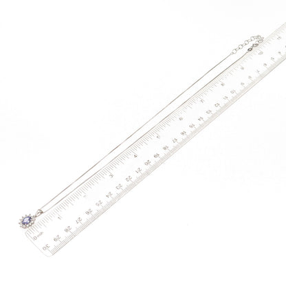 925 Sterling Silver Real Tanzanite & White Topaz Box Chain Necklace 18-20"
