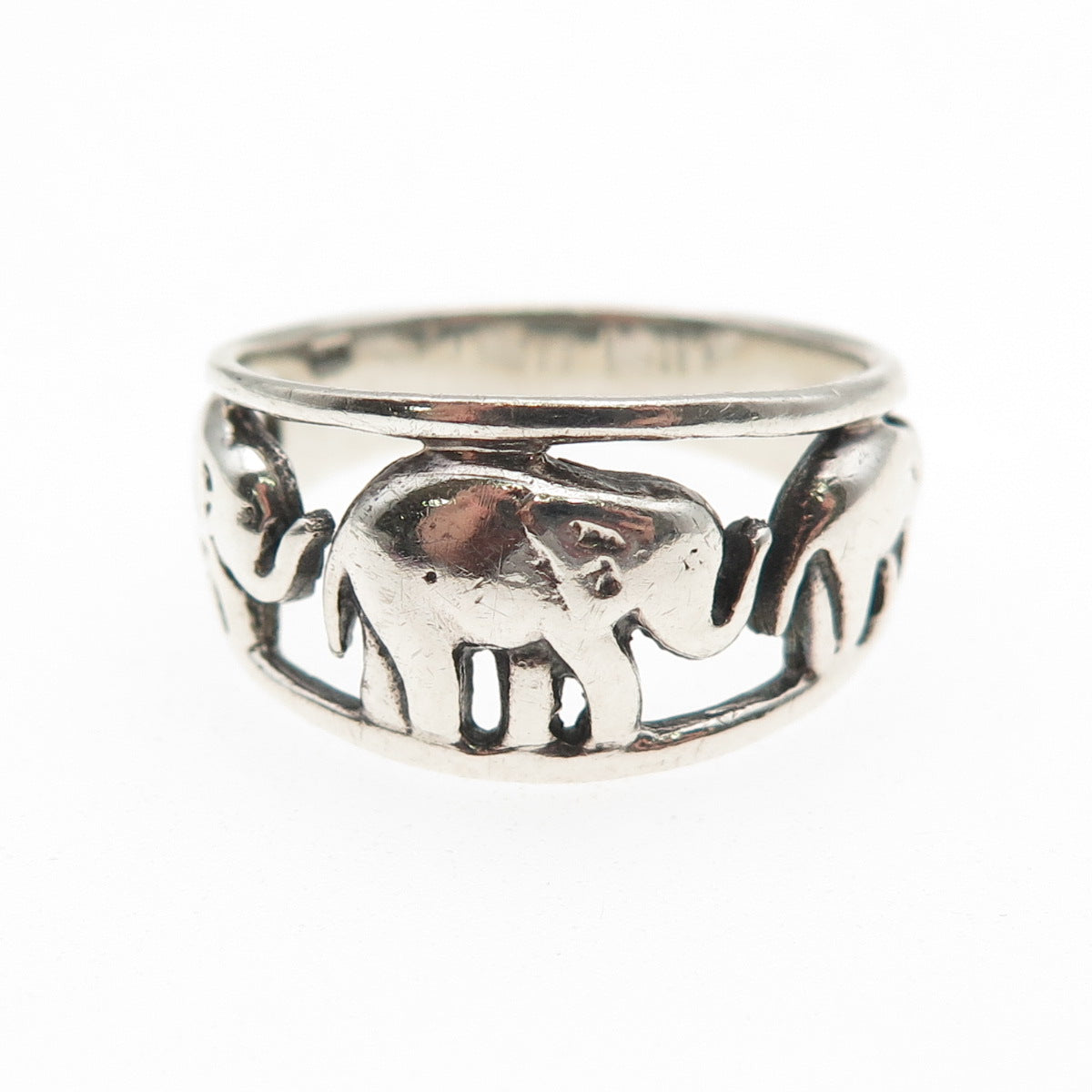 925 Sterling Silver Vintage Elephant Family Oxidized Ring Size 9