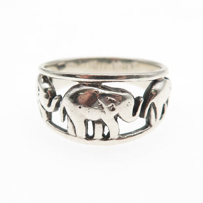 925 Sterling Silver Vintage Elephant Family Oxidized Ring Size 9
