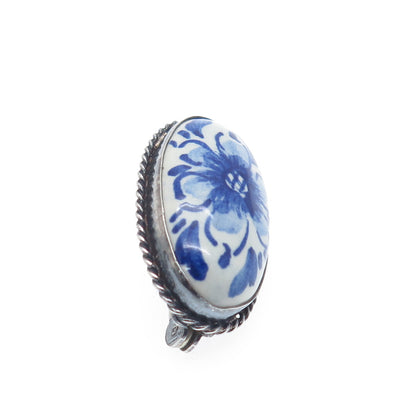 835 Silver Vintage GBS Netherlands Ceramic Flower Pin Brooch