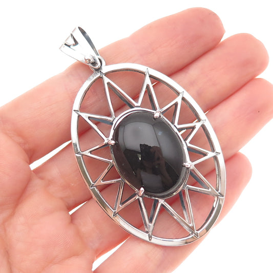 Tahara 925 Sterling Silver Vintage Real Black Onyx Sun Oxidized Pendant