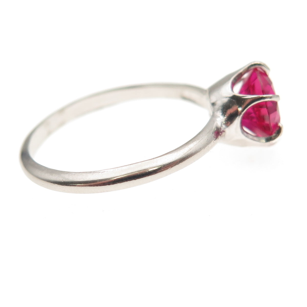Uncas 925 Sterling Silver Vintage Round-Cut Lab-Created Ruby Ring Size 8