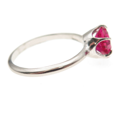 Uncas 925 Sterling Silver Vintage Round-Cut Lab-Created Ruby Ring Size 8