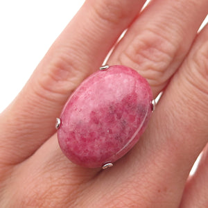 925 Sterling Silver Antique Art Deco Real Cabochon Rhodonite Ring Size 4