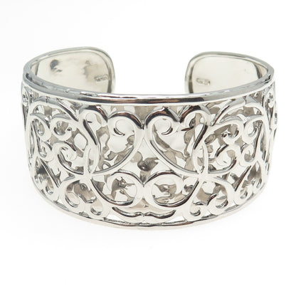 K-STAR 925 Sterling Silver Hammered Stencil Heart 2-Layer Cuff Bracelet 7.75"