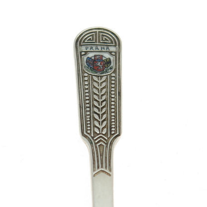 800 Silver Antique France Enamel Praha / Prague Coffee Spoon