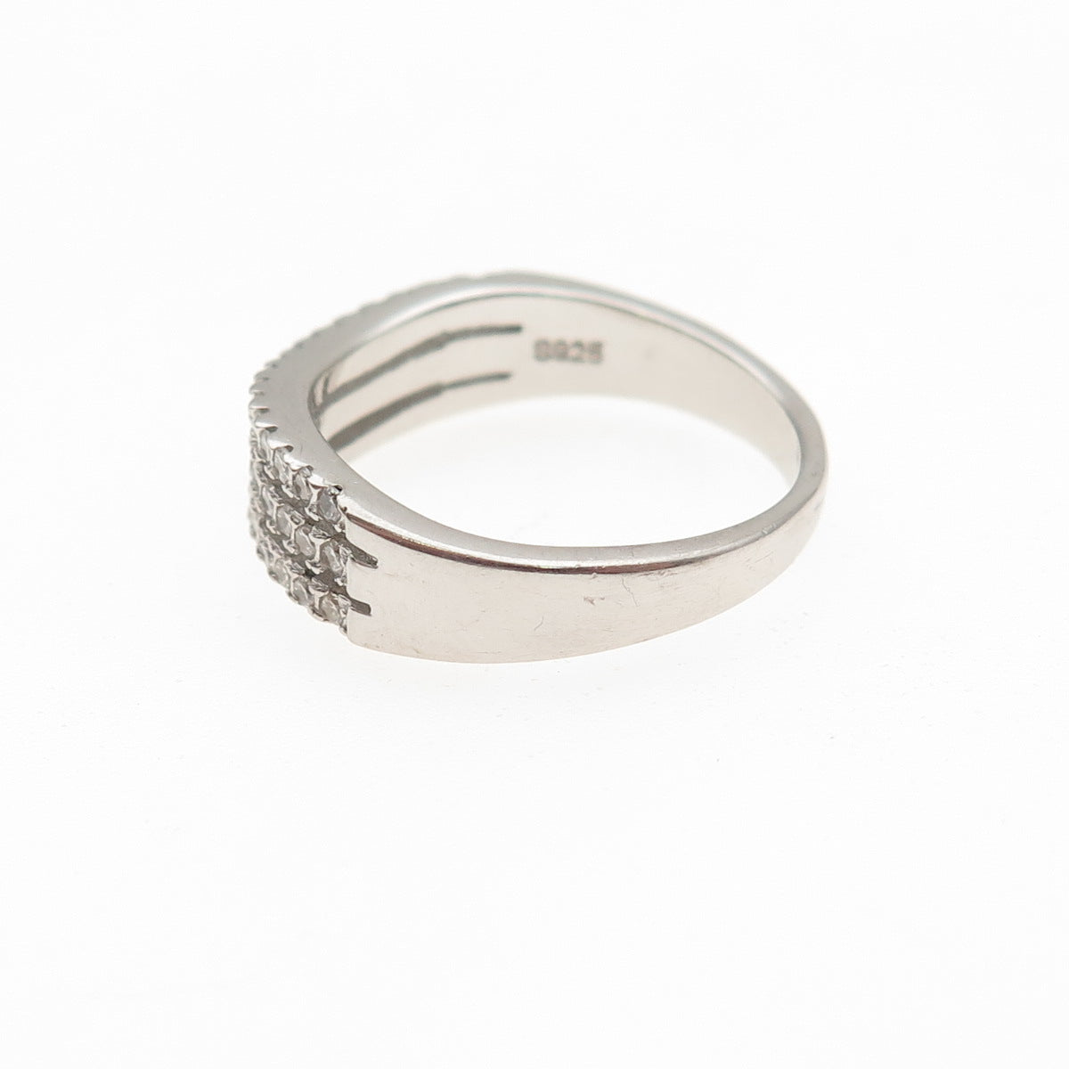 925 Sterling Silver Round-Cut C Z 3-Row Wavy Ring Size 6.5