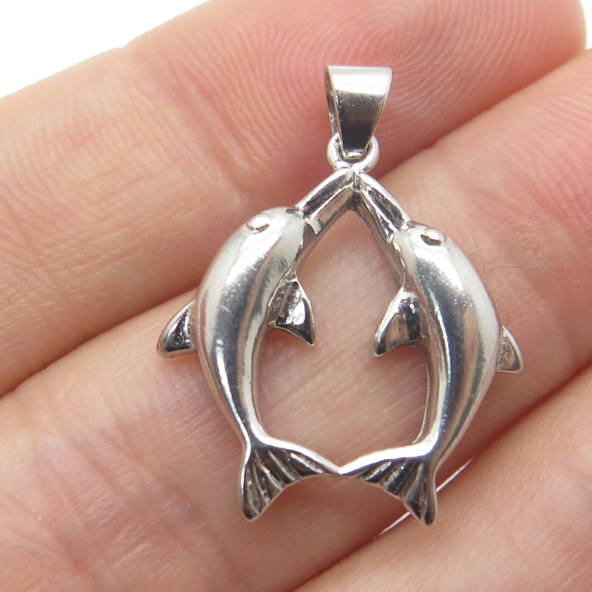 925 Sterling Silver Vintage Couple of Dolphins Pendant