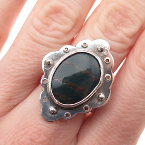 925 Sterling Silver Vintage Real Agate Modernist Oxidized Ring Size 7