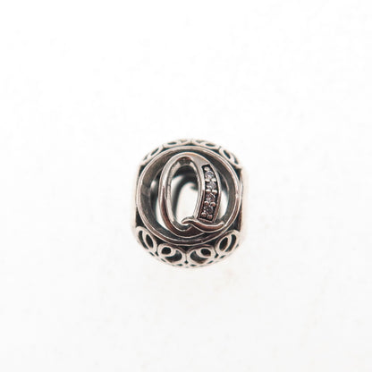 Pandora 925 Sterling Silver C Z Letter Q Initial Slide Bead Charm