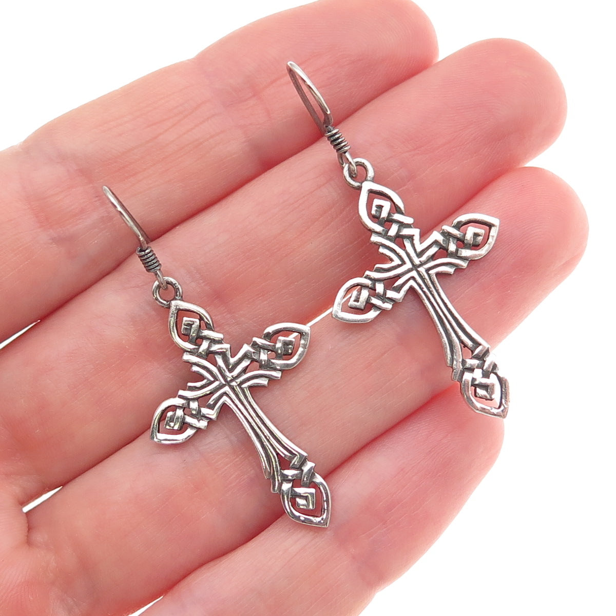 925 Sterling Silver Vintage Celtic Cross Oxidized Dangle Earrings