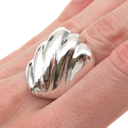 925 Sterling Silver Vintage Modernist Wing Oxidized Ring Size 7.5