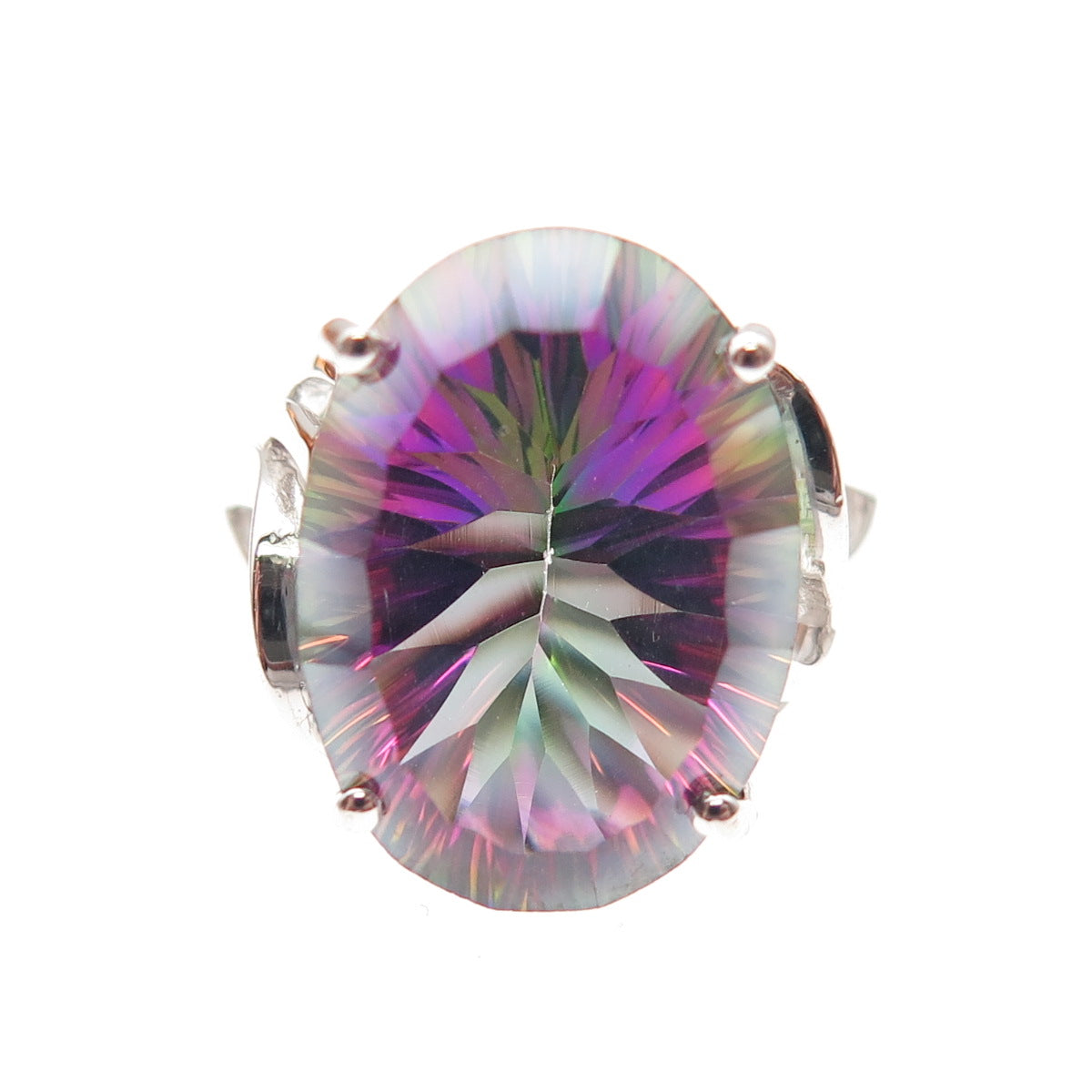 JH YOUNG 925 Sterling Silver Real Oval-Cut Mystic Quartz Ring Size 7.75