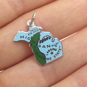 GRIFFITH & SONS 925 Sterling Silver Vintage Enamel Michigan Minimalist Pendant