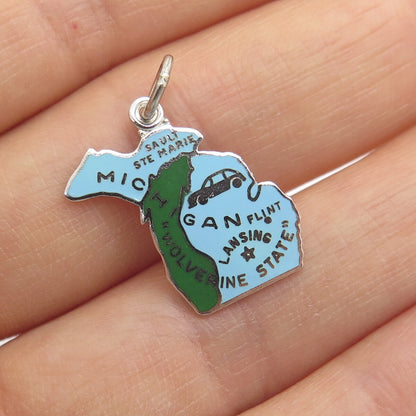 GRIFFITH & SONS 925 Sterling Silver Vintage Enamel Michigan Minimalist Pendant
