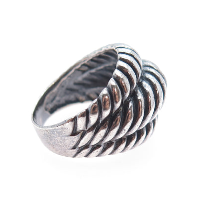 925 Sterling Silver Vintage Modernist Twisted 3-Row Dome Oxidized Ring Size 8.25