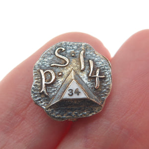925 Sterling Silver & 10K Gold Antique 1934 Enamel P.S. 14 School Pin Brooch