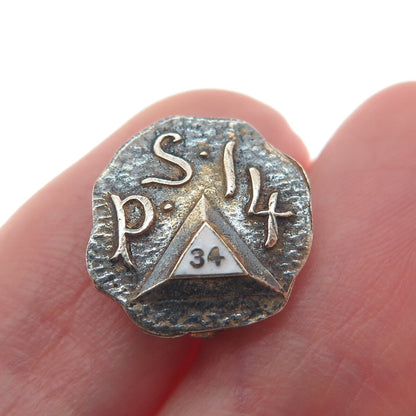 925 Sterling Silver & 10K Gold Antique 1934 Enamel P.S. 14 School Pin Brooch
